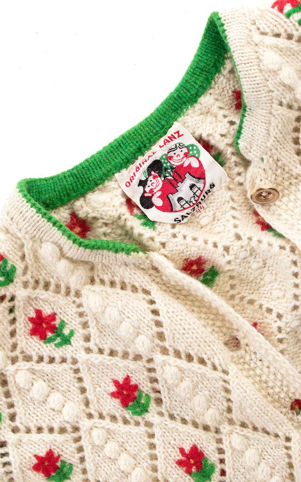 1940s 1950s LANZ Floral Popcorn Knit Wool Cropped Cardigan