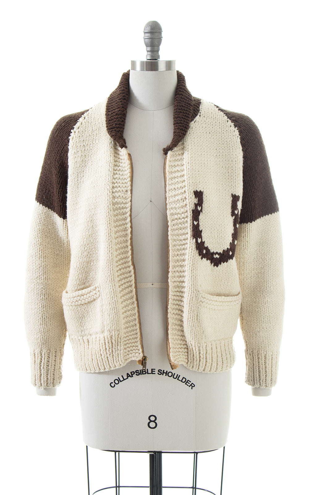 1970s Lucky Horseshoe & Horses Novelty Wool Cowichan Cardigan | medium/large