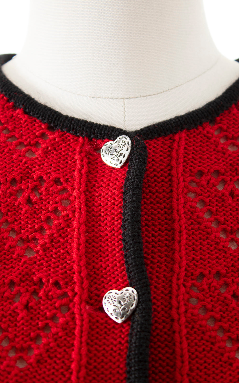 1980s Austrian Hearts Knit Wool Drawstring Cardigan | medium/large