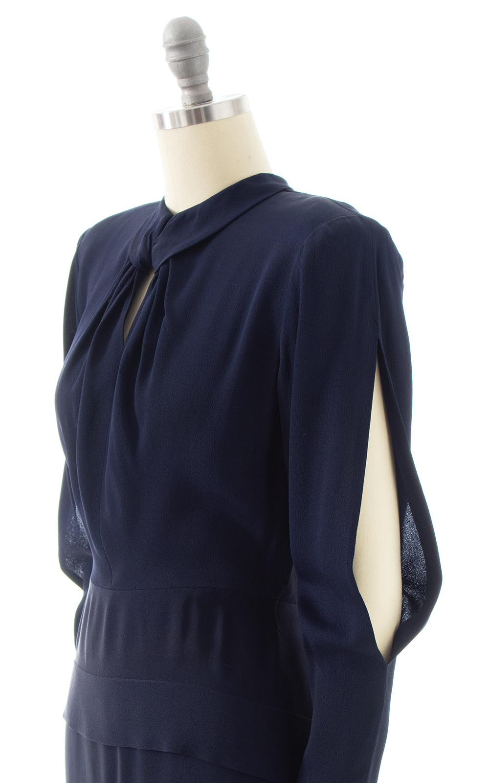 1940s Cutout Sleeves Navy Rayon Dress | small