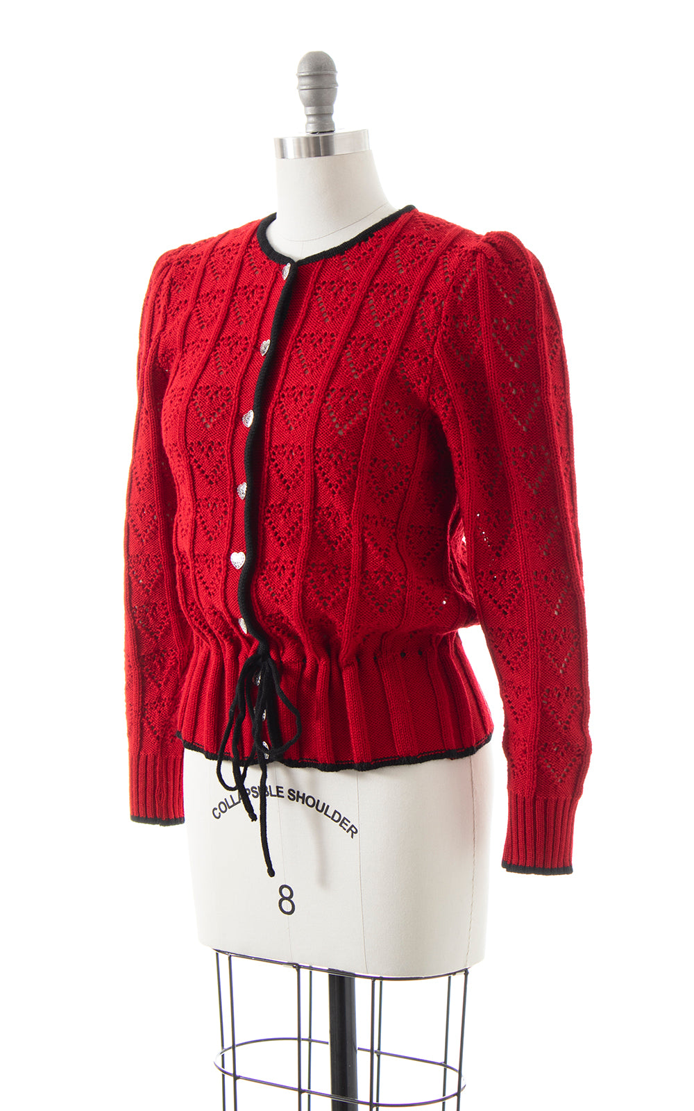 1980s Austrian Hearts Knit Wool Drawstring Cardigan | medium/large