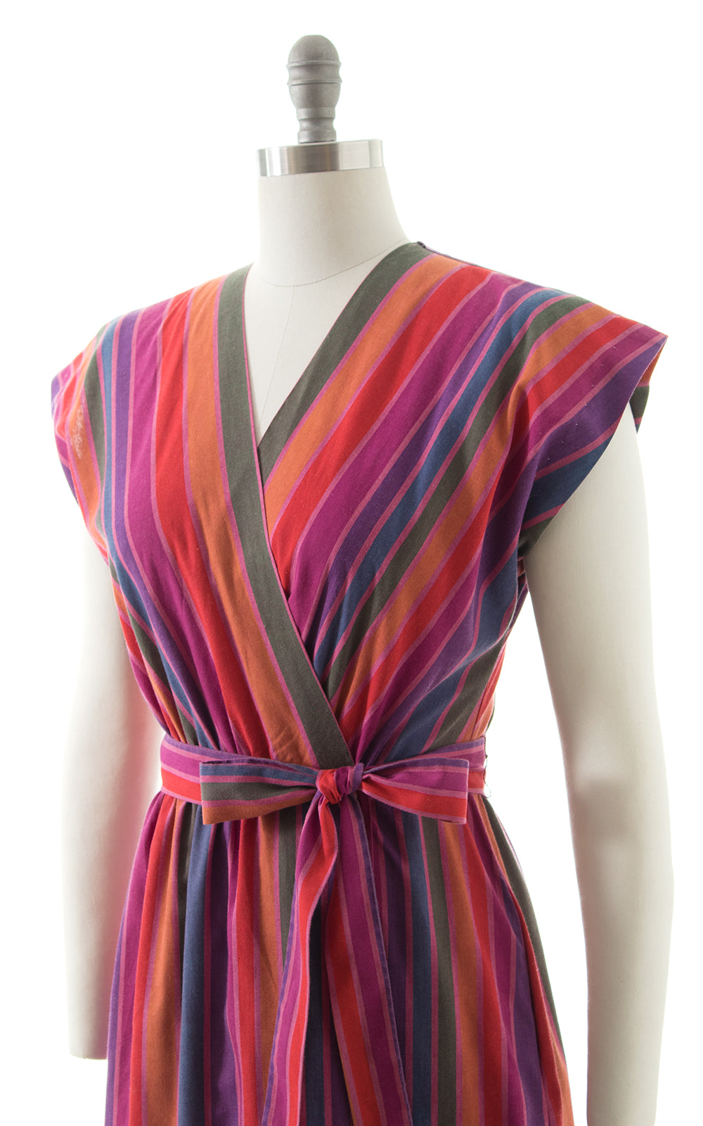 1970s Rainbow Striped Cotton Wrap Dress BirthdayLifeVintage