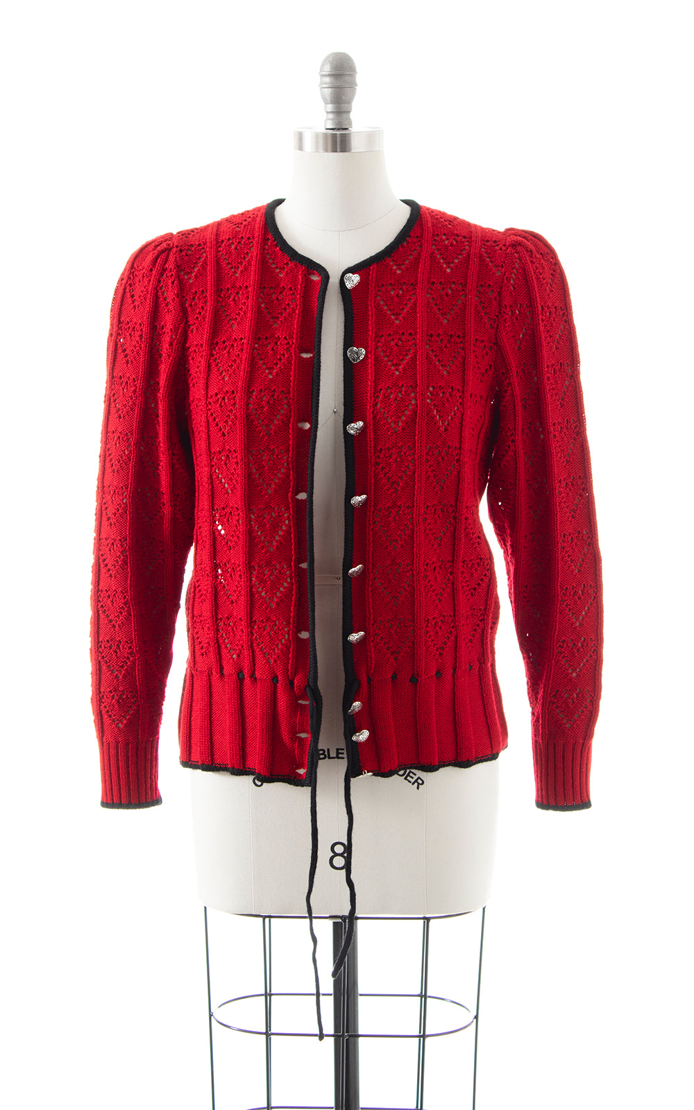1980s Austrian Hearts Knit Wool Drawstring Cardigan | medium/large
