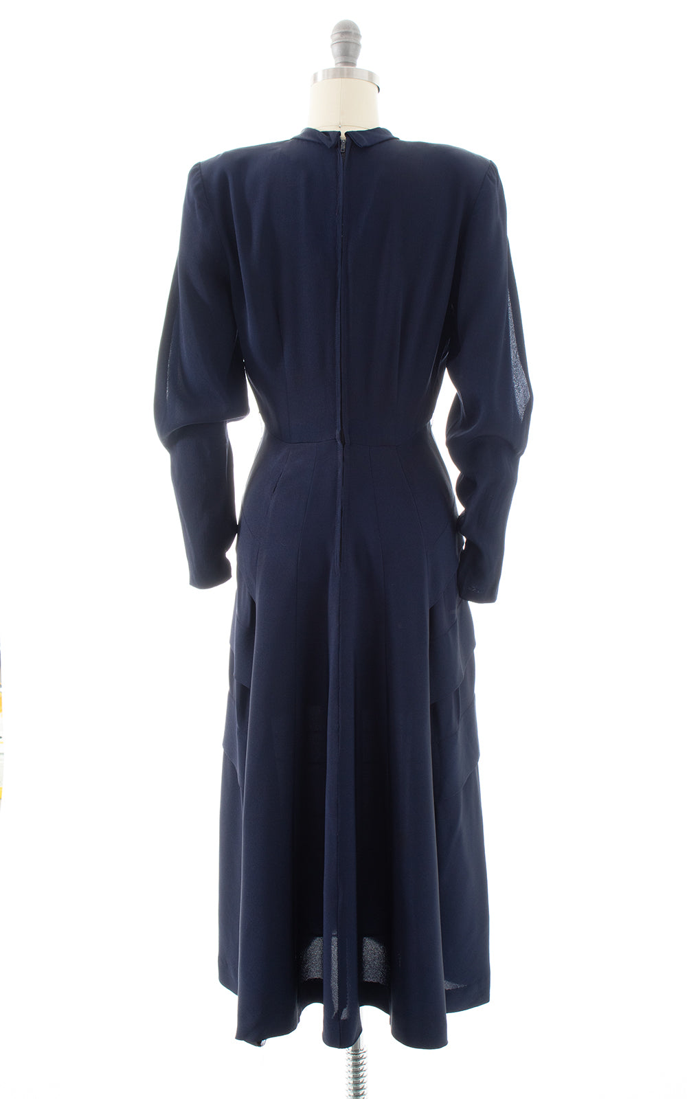 1940s Cutout Sleeves Navy Rayon Dress | small