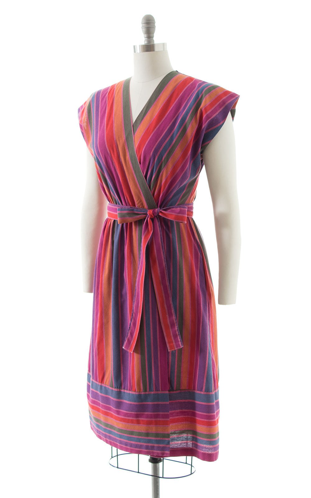 1970s Rainbow Striped Cotton Wrap Dress BirthdayLifeVintage