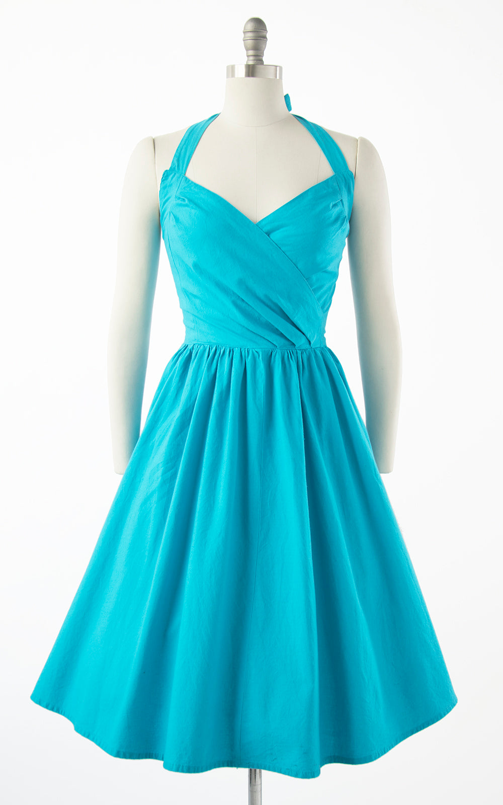 1990s does 50s Turquoise Halter Button Back Sundress | small