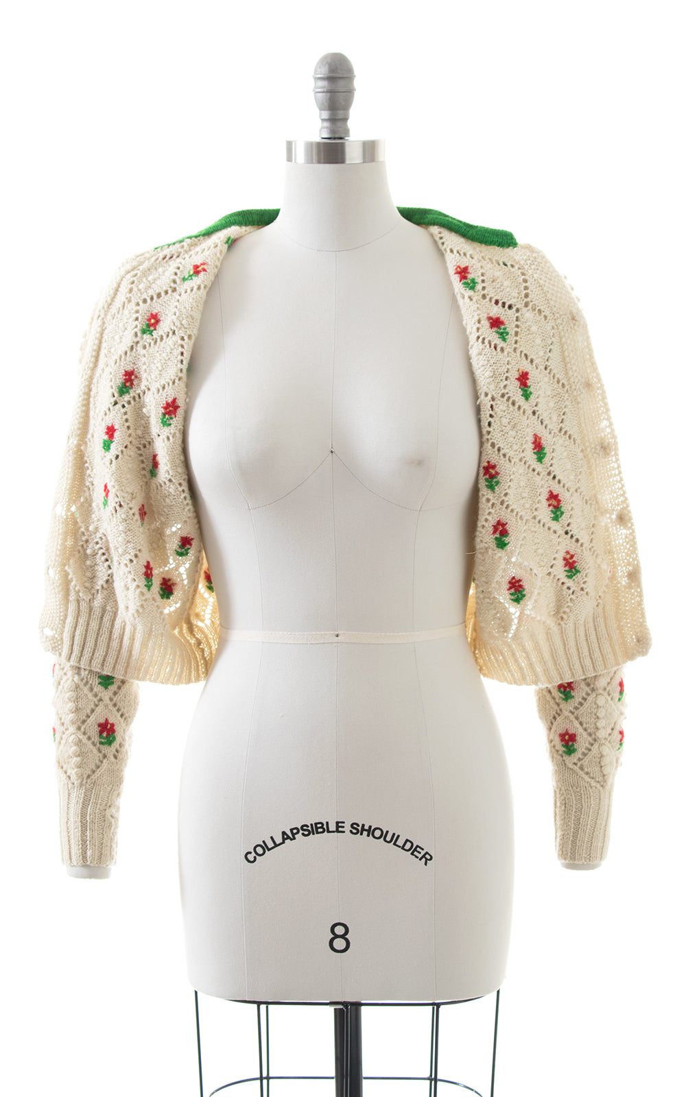 1940s 1950s LANZ Floral Popcorn Knit Wool Cropped Cardigan