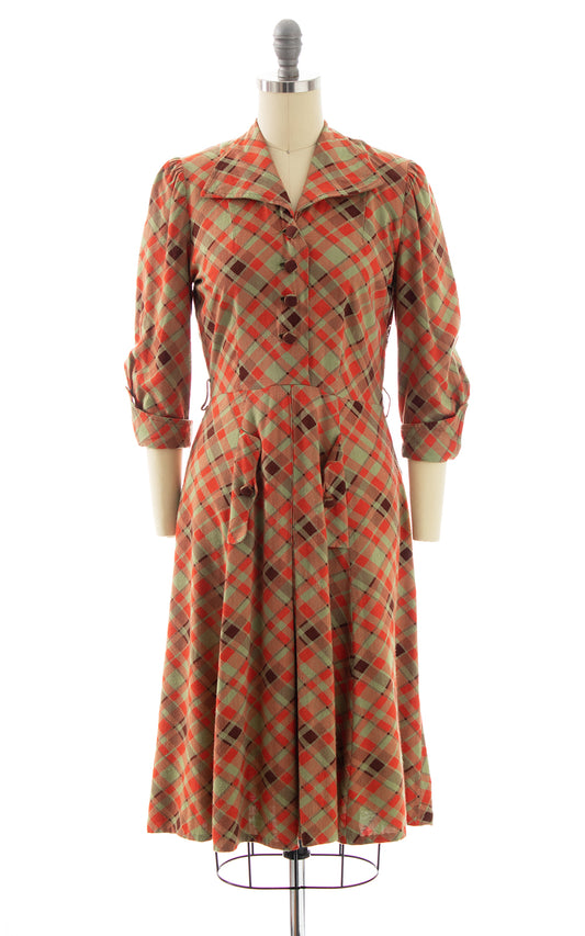 1940s Plaid Shirt Dress | small