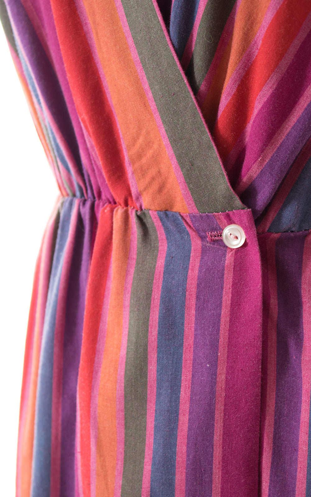 1970s Rainbow Striped Cotton Wrap Dress BirthdayLifeVintage