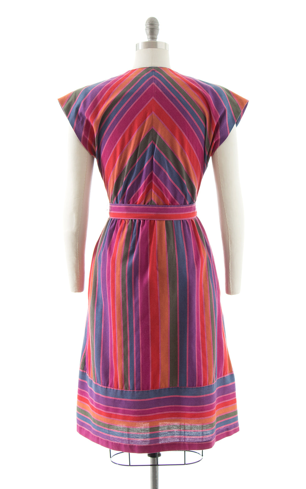 1970s Rainbow Striped Cotton Wrap Dress BirthdayLifeVintage