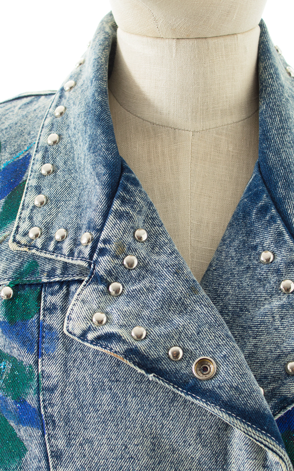 1990s Hand-Painted Glitter Roses Studded Jean Jacket BirthdayLifeVintage