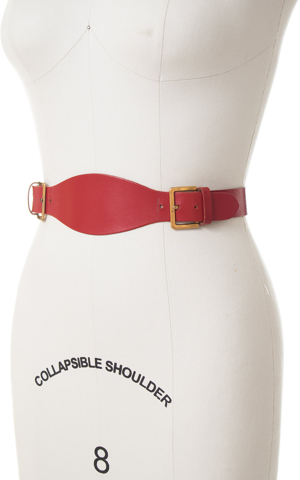 1950s Double Buckle Red Leather Cinch Belt