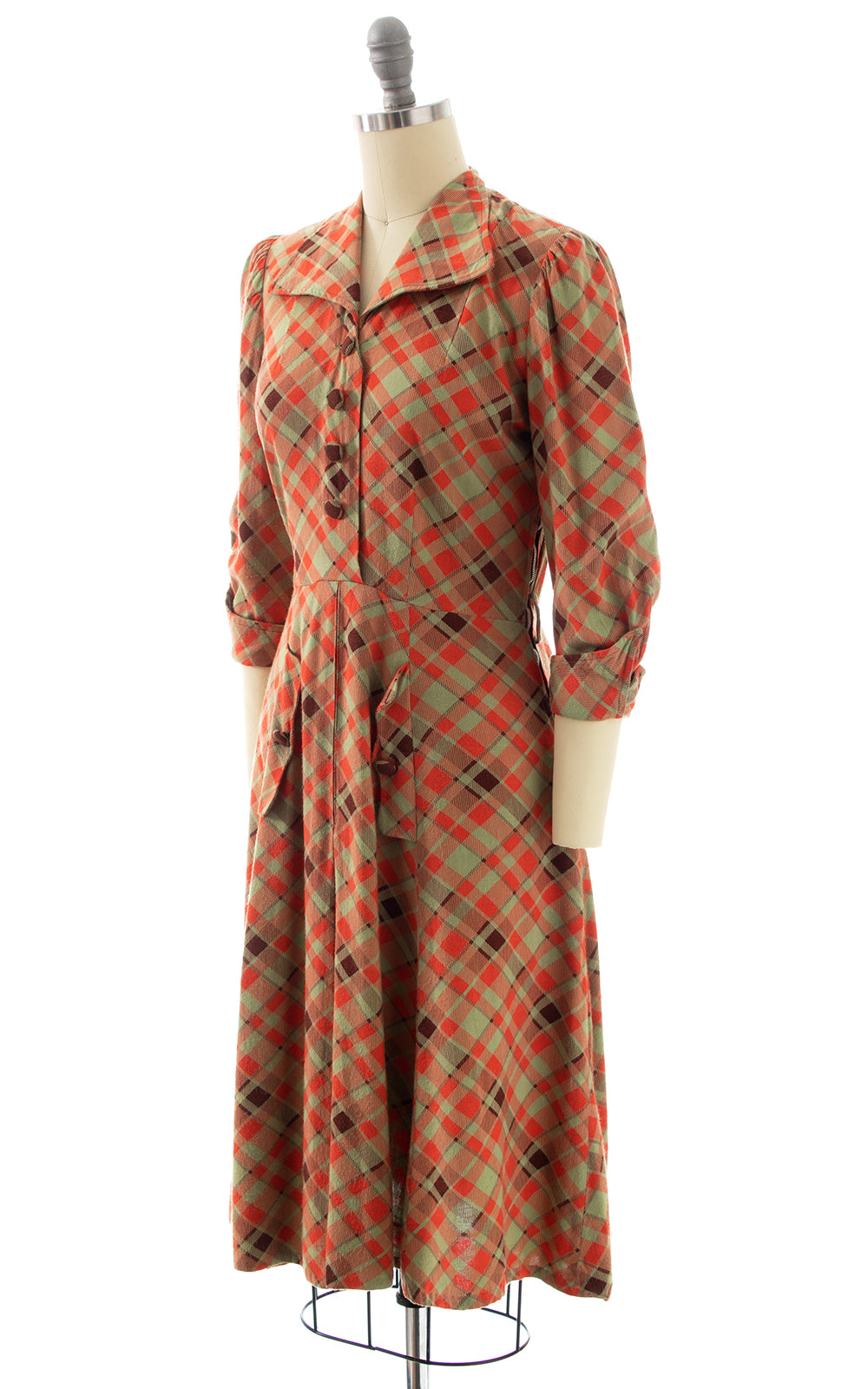 1940s Plaid Shirt Dress | small