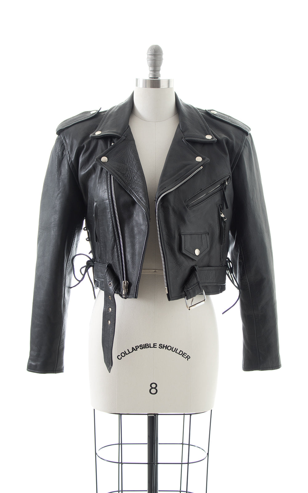 1980s Lace Up Cropped Leather Moto Jacket BirthdayLifeVintage