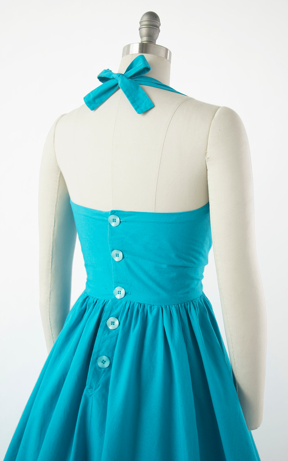 1990s does 50s Turquoise Halter Button Back Sundress | small