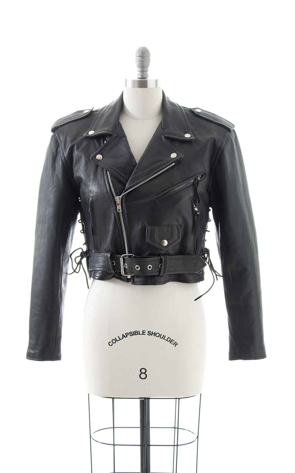 1980s Lace Up Cropped Leather Moto Jacket BirthdayLifeVintage