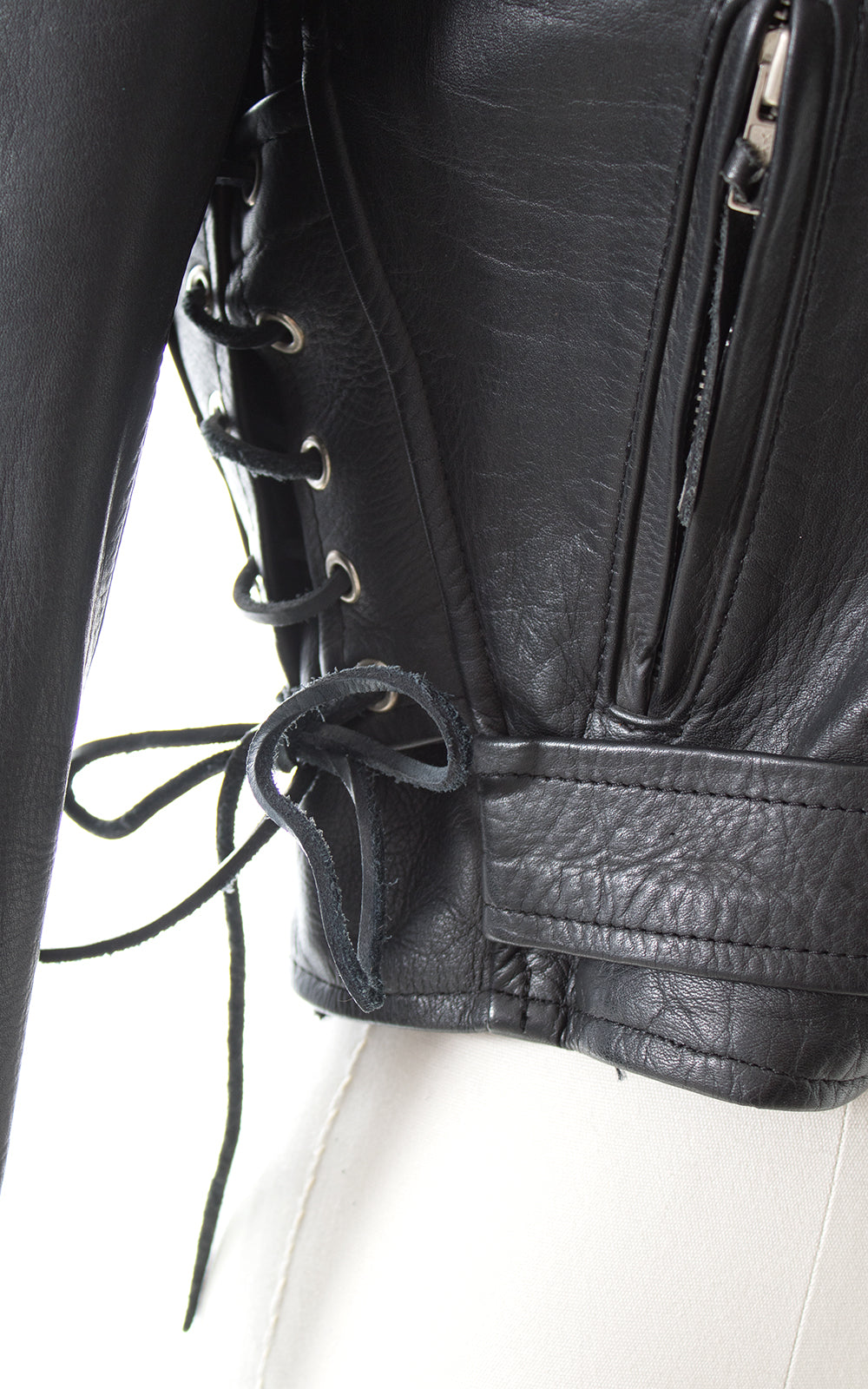 1980s Lace Up Cropped Leather Moto Jacket BirthdayLifeVintage