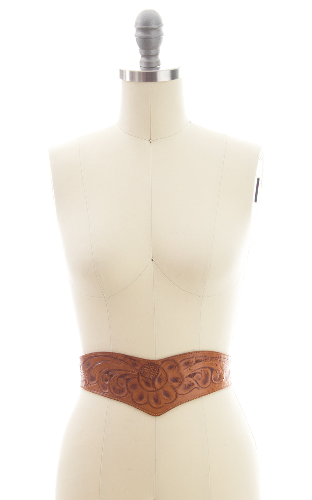 1970s Floral Tooled Leather Double Buckle Cinch Belt