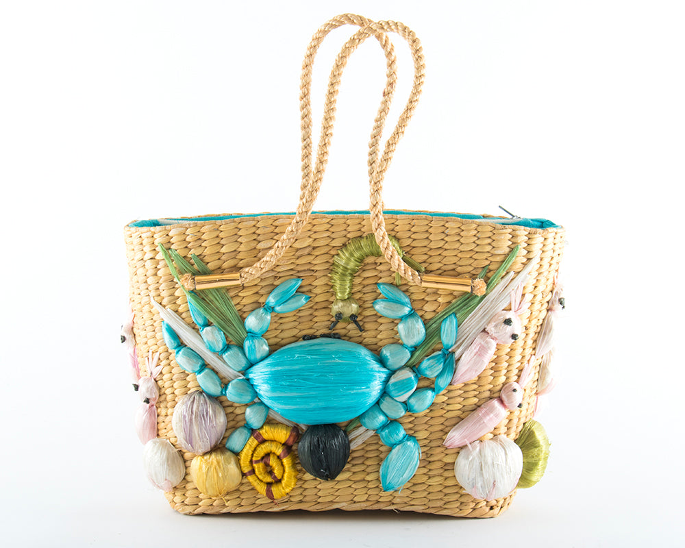 1960s Crab Sea Creatures Novelty Straw Handbag