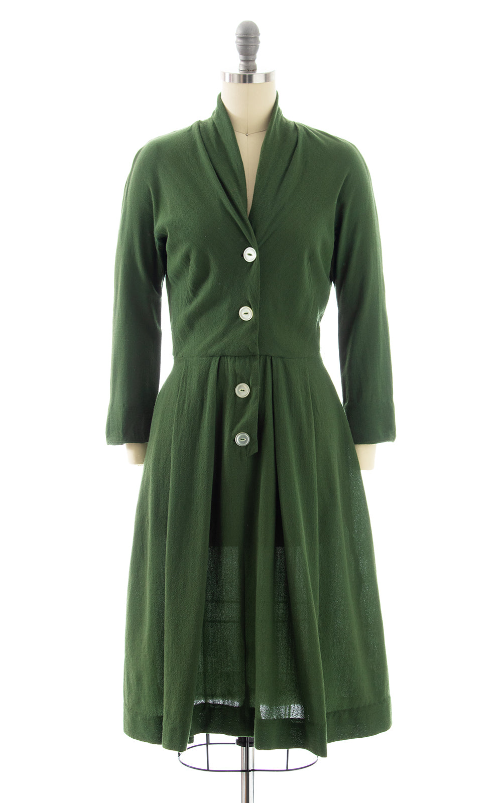 1950s Green Wool Shirt Dress | small