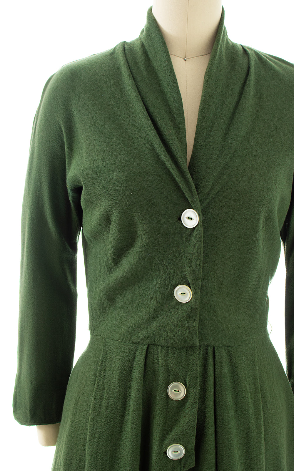 1950s Green Wool Shirt Dress | small