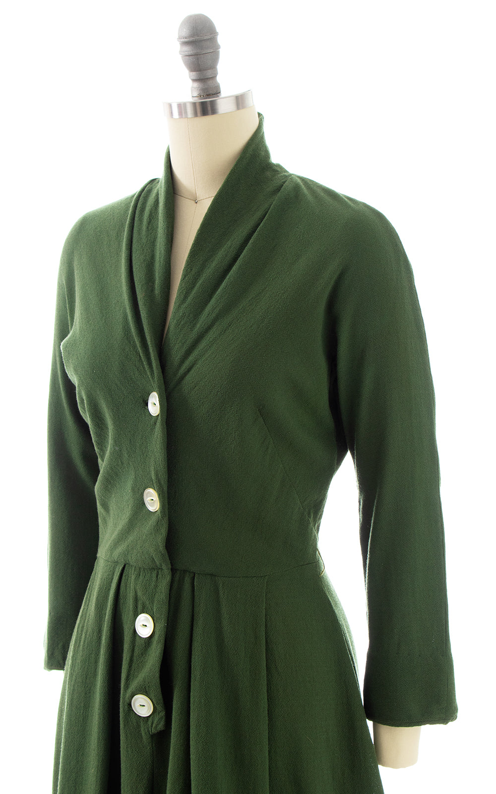 1950s Green Wool Shirt Dress | small