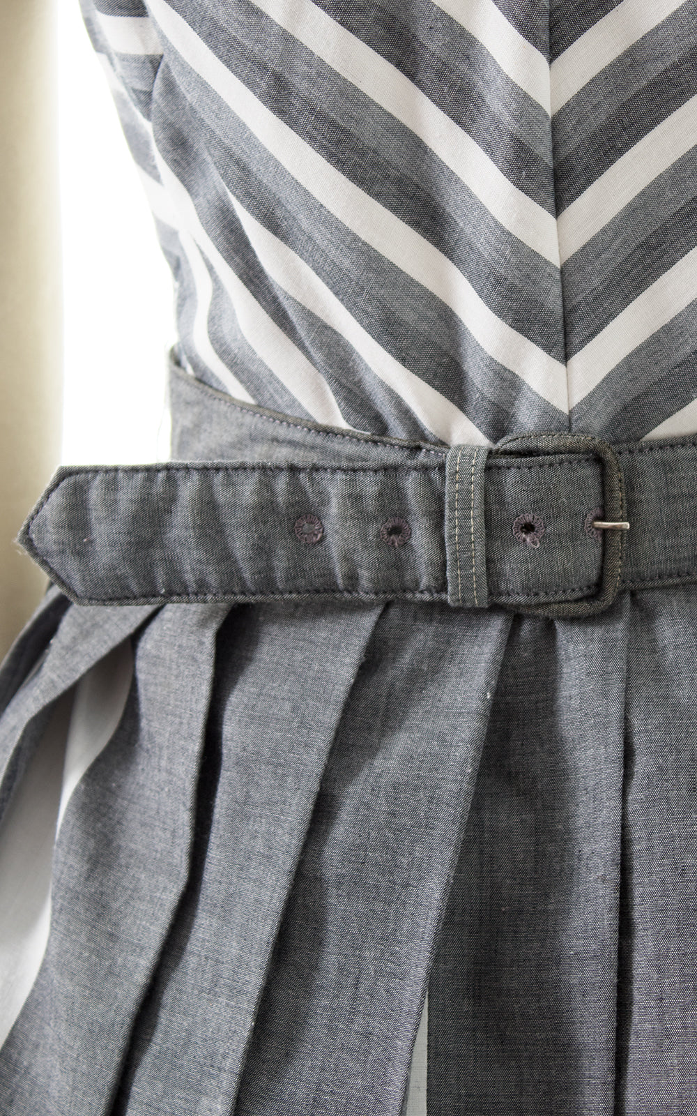 1950s Chevron Striped Cotton Pleated Sundress