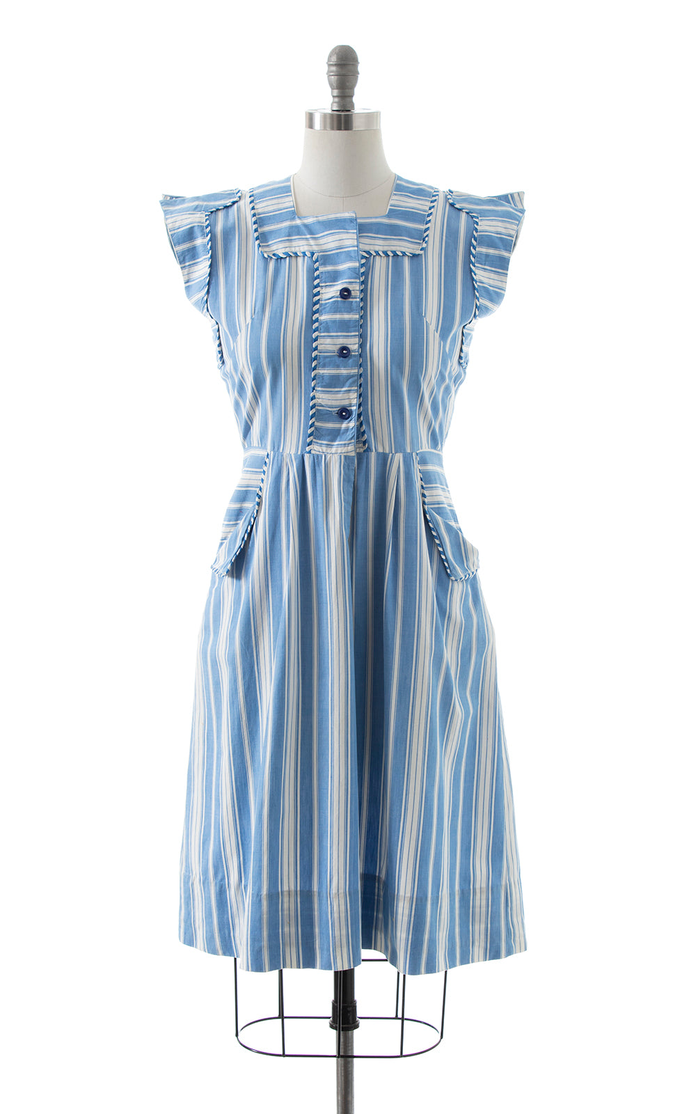 1940s Striped Cotton Shirtwaist Dress with Pockets | small/medium