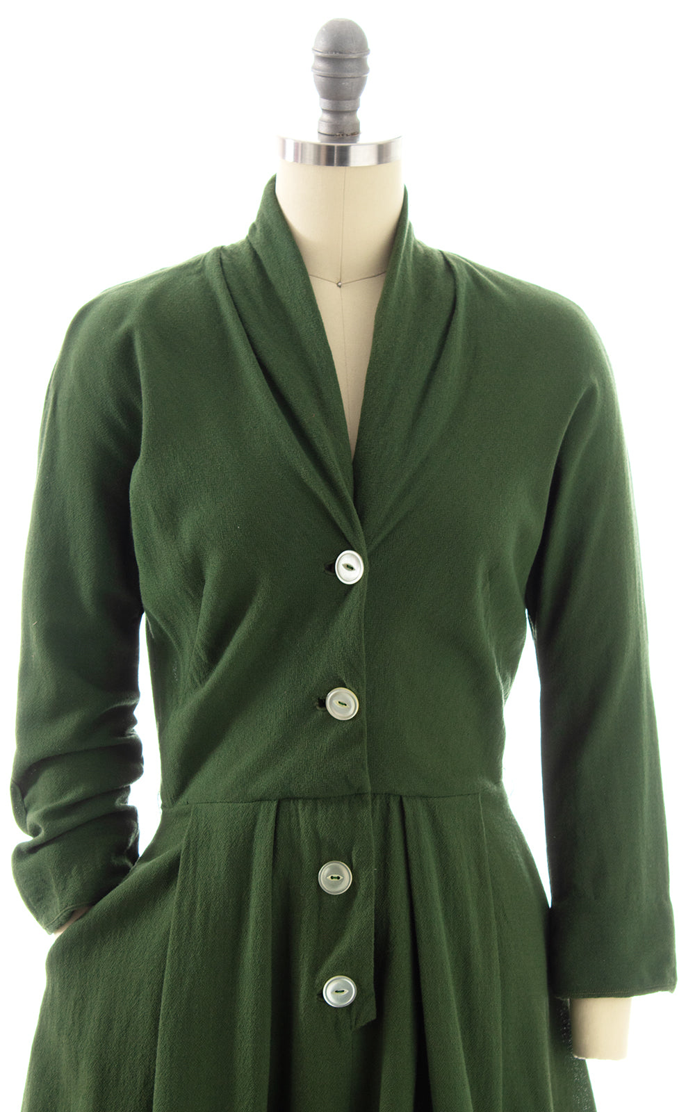 1950s Green Wool Shirt Dress | small