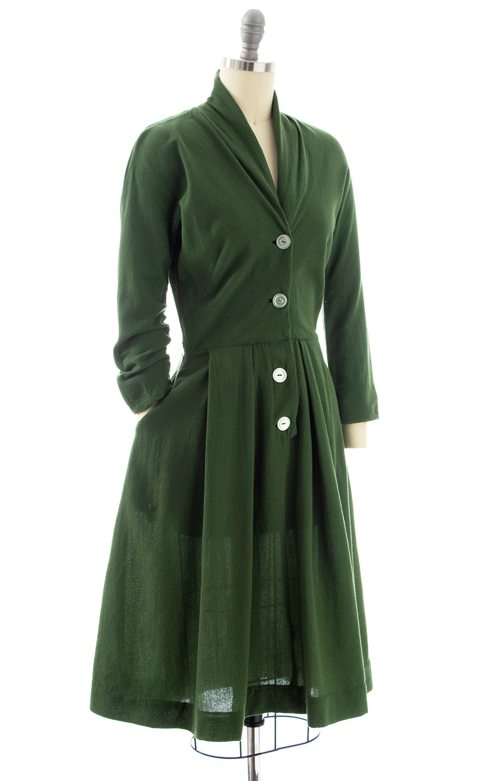 1950s Green Wool Shirt Dress | small