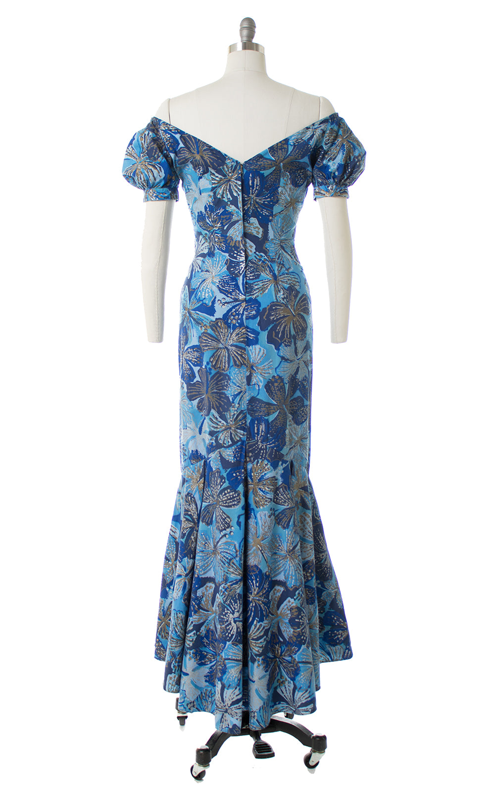 1950s Shaheen Metallic Floral Mermaid Maxi Dress