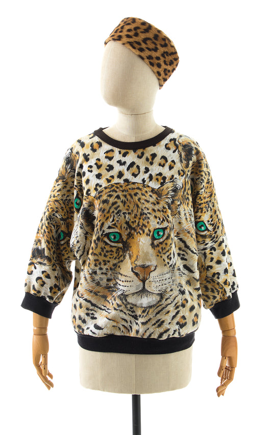 1980s Leopard Novelty Print Glitter Sweatshirt BirthdayLifeVintage