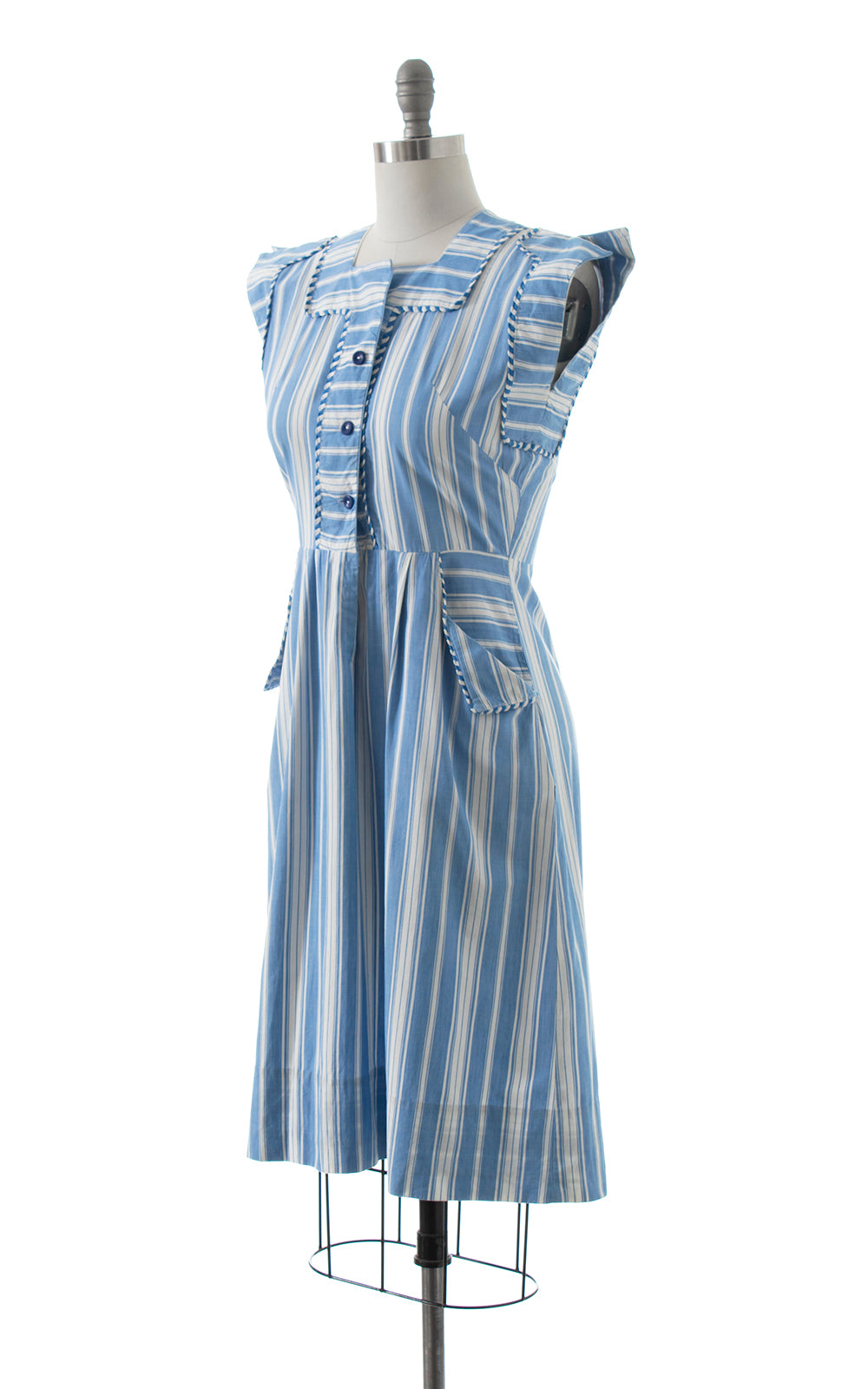 1940s Striped Cotton Shirtwaist Dress with Pockets | small/medium