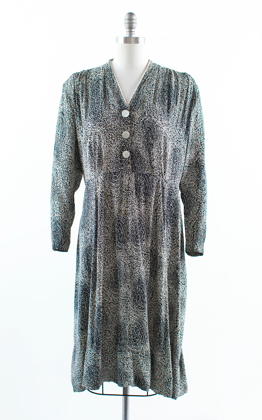 1940s Polka Dot Moon Printed Rayon Dress | x-large