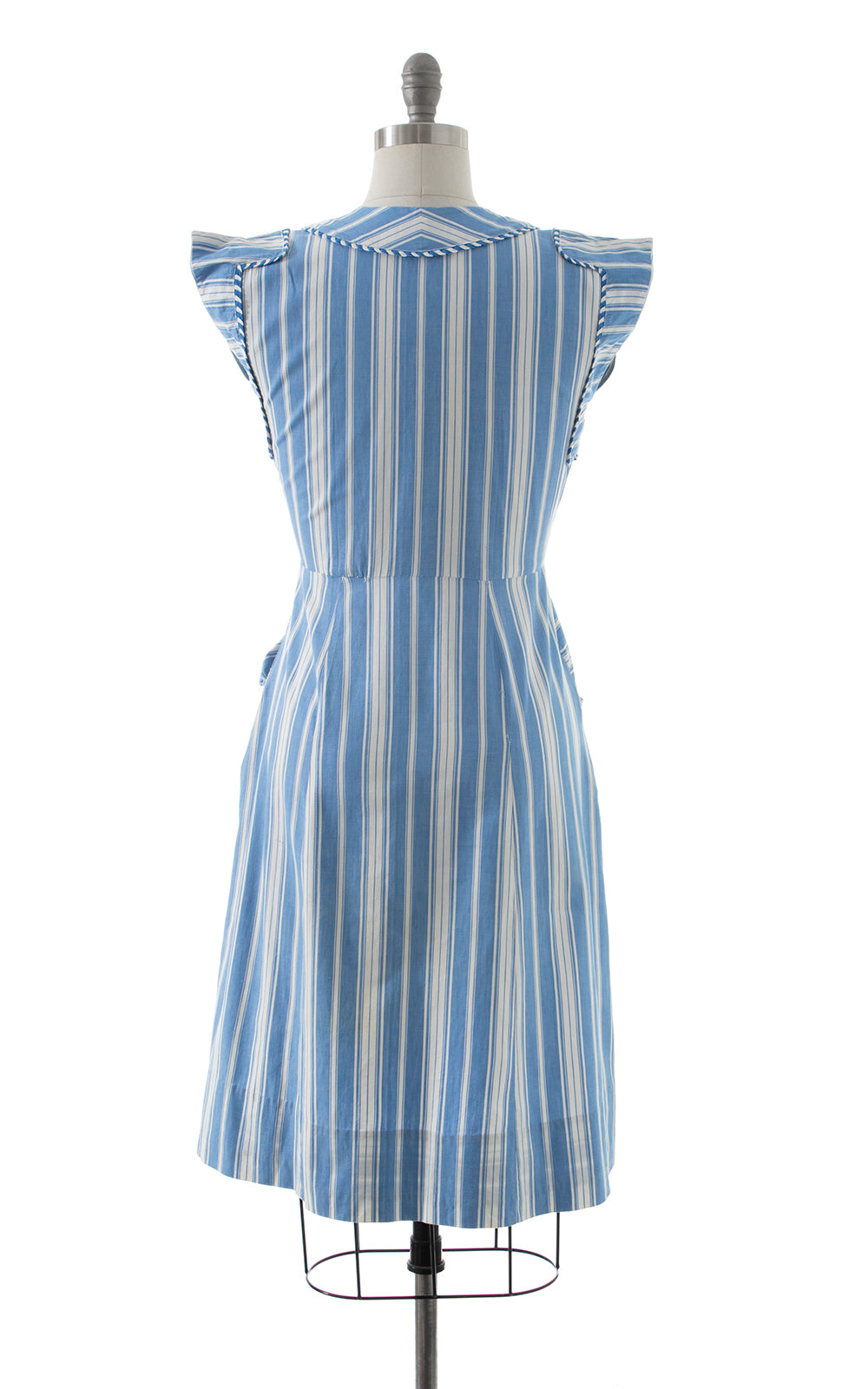 1940s Striped Cotton Shirtwaist Dress with Pockets | small/medium