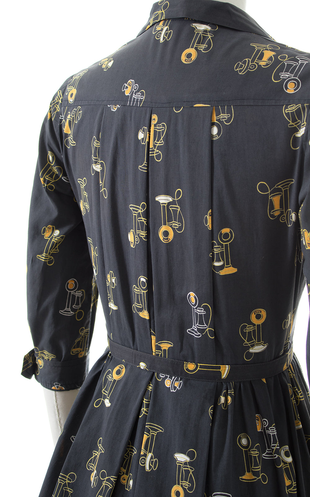 1950s Antique Phone Novelty Print Shirtwaist Dress | small/medium