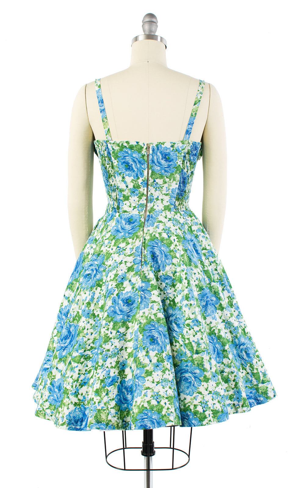 1950s Blue Roses Smocked Sundress | X-small/small – Birthday Life Vintage