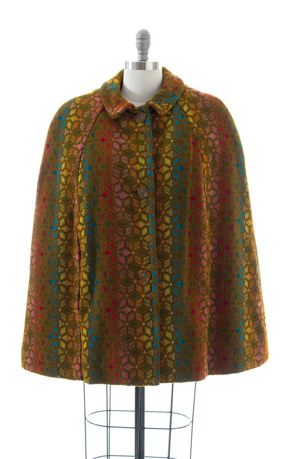 1960s 1970s Rainbow Striped Brocade Cape with Faux Fur Lining