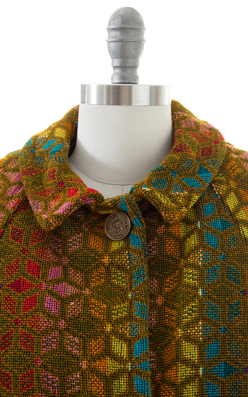 1960s 1970s Rainbow Striped Brocade Cape with Faux Fur Lining