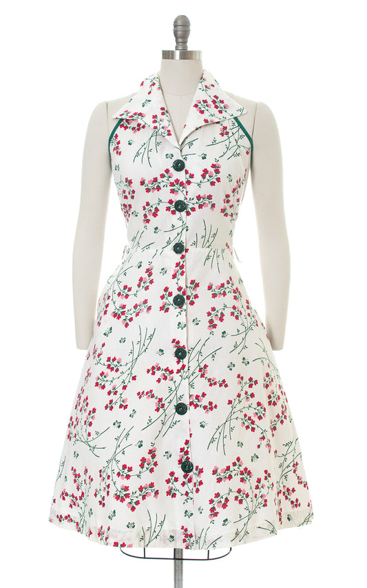 1950s Floral Butterfly Novelty Print Halter Sundress