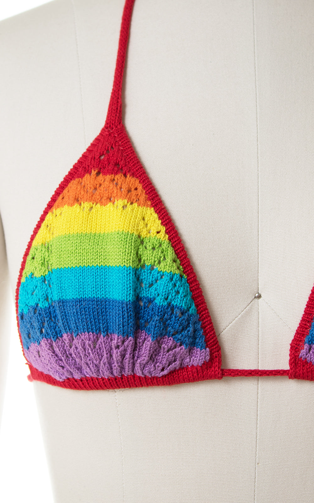1980s Rainbow Crochet Knit Triangle Halter High Cut Bikini