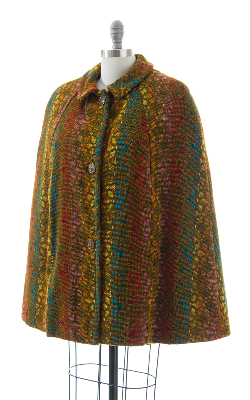 1960s 1970s Rainbow Striped Brocade Cape with Faux Fur Lining