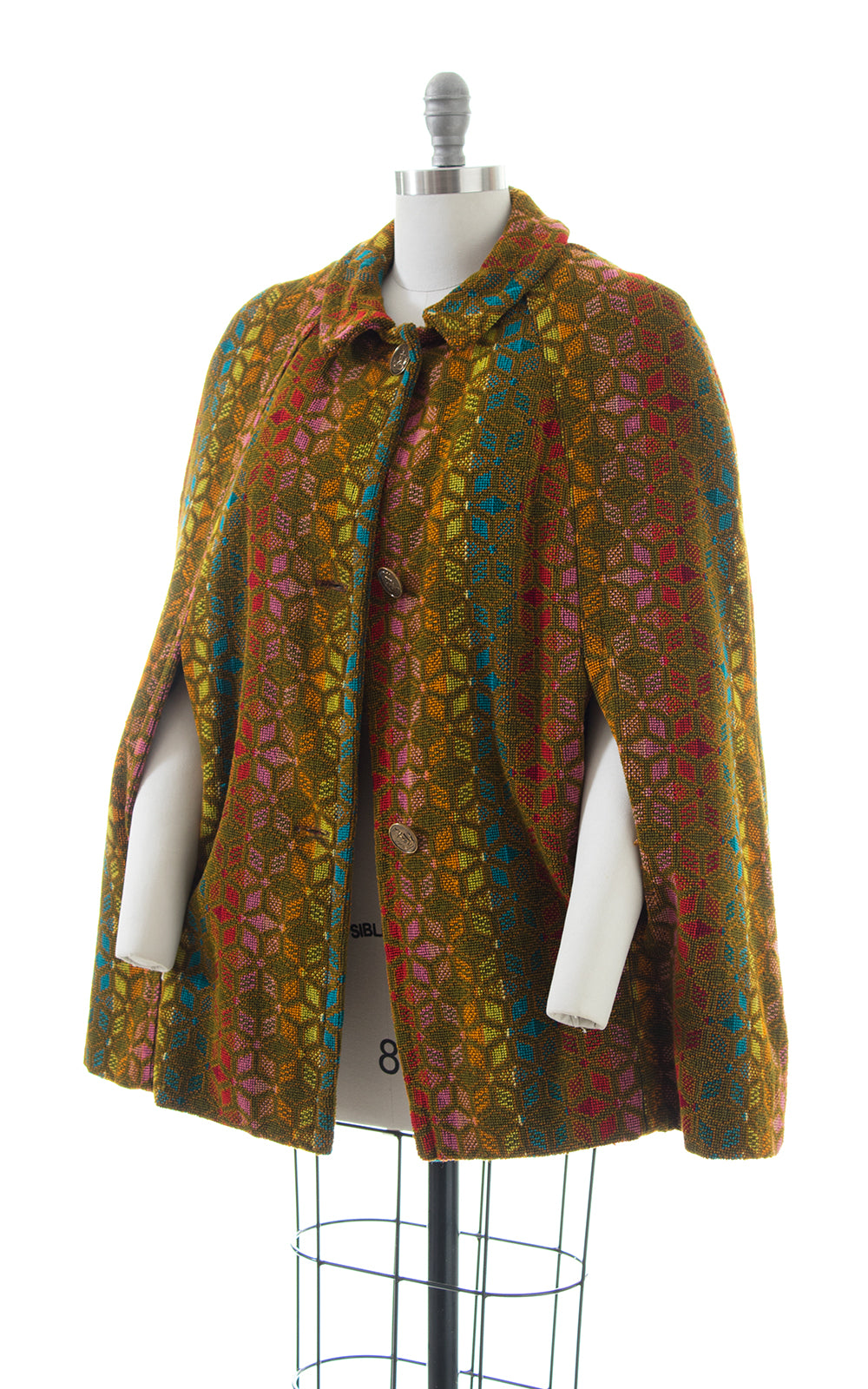 1960s 1970s Rainbow Striped Brocade Cape with Faux Fur Lining