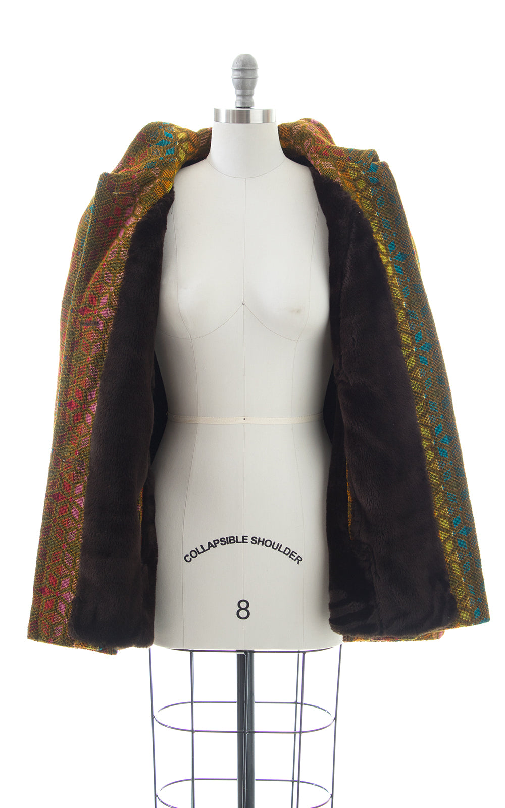 1960s 1970s Rainbow Striped Brocade Cape with Faux Fur Lining