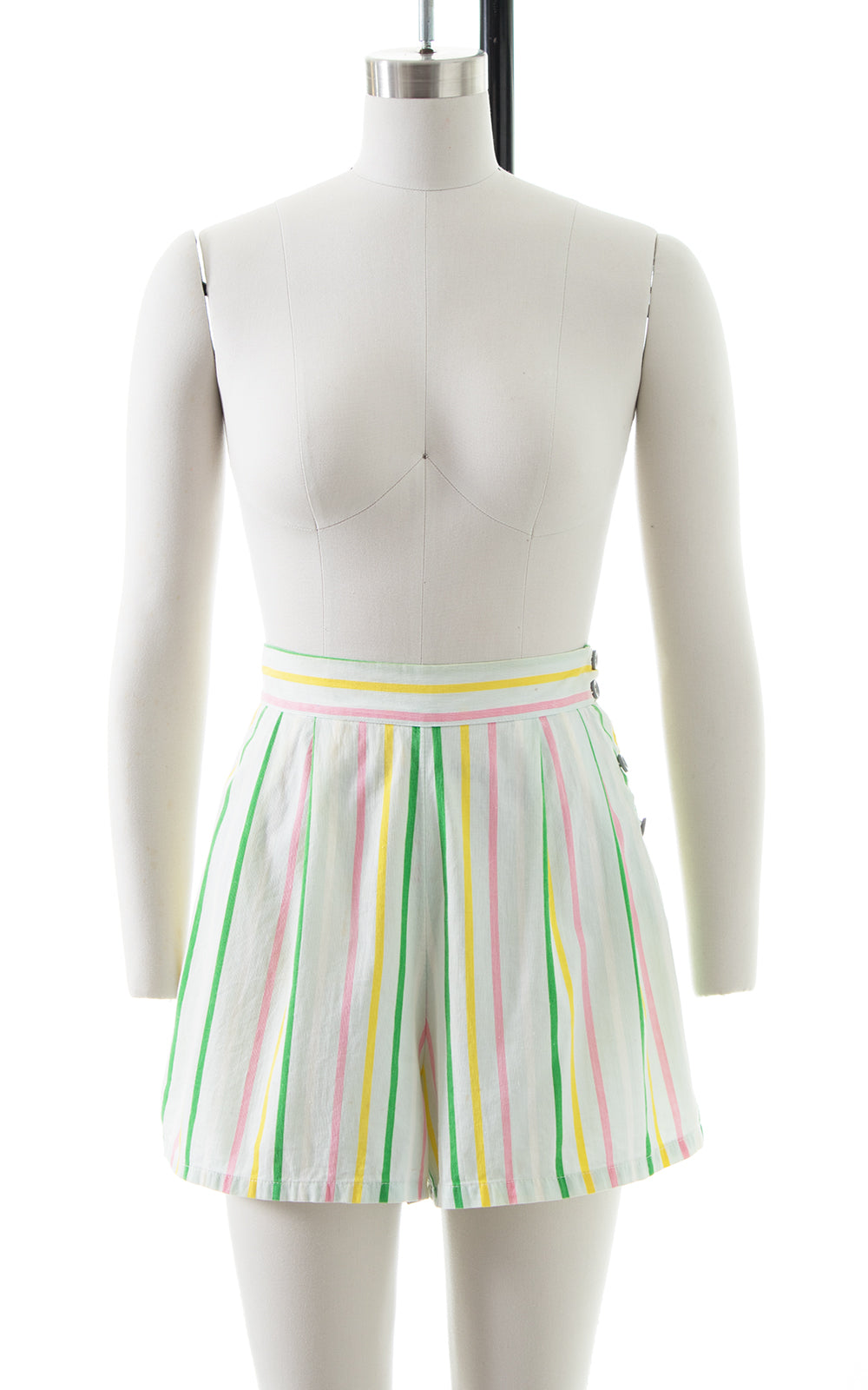 1940s Striped Cotton Pleated Shorts