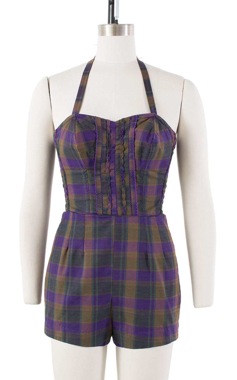 1950s Purple Plaid Cotton Romper | small