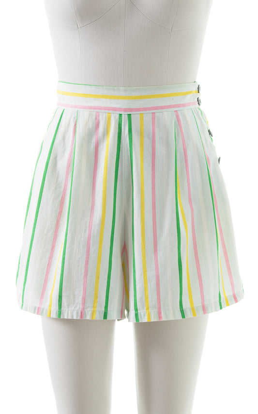 1940s Striped Cotton Pleated Shorts