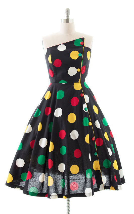 1980s Polka Dot Strapless Sundress with Pockets BirthdayLifeVintage