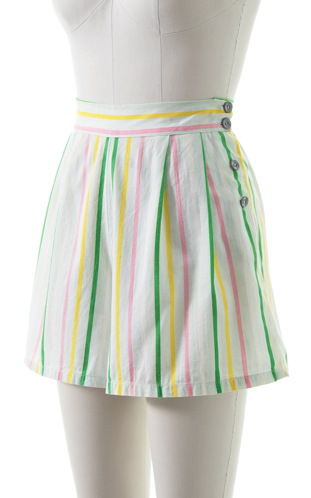 1940s Striped Cotton Pleated Shorts