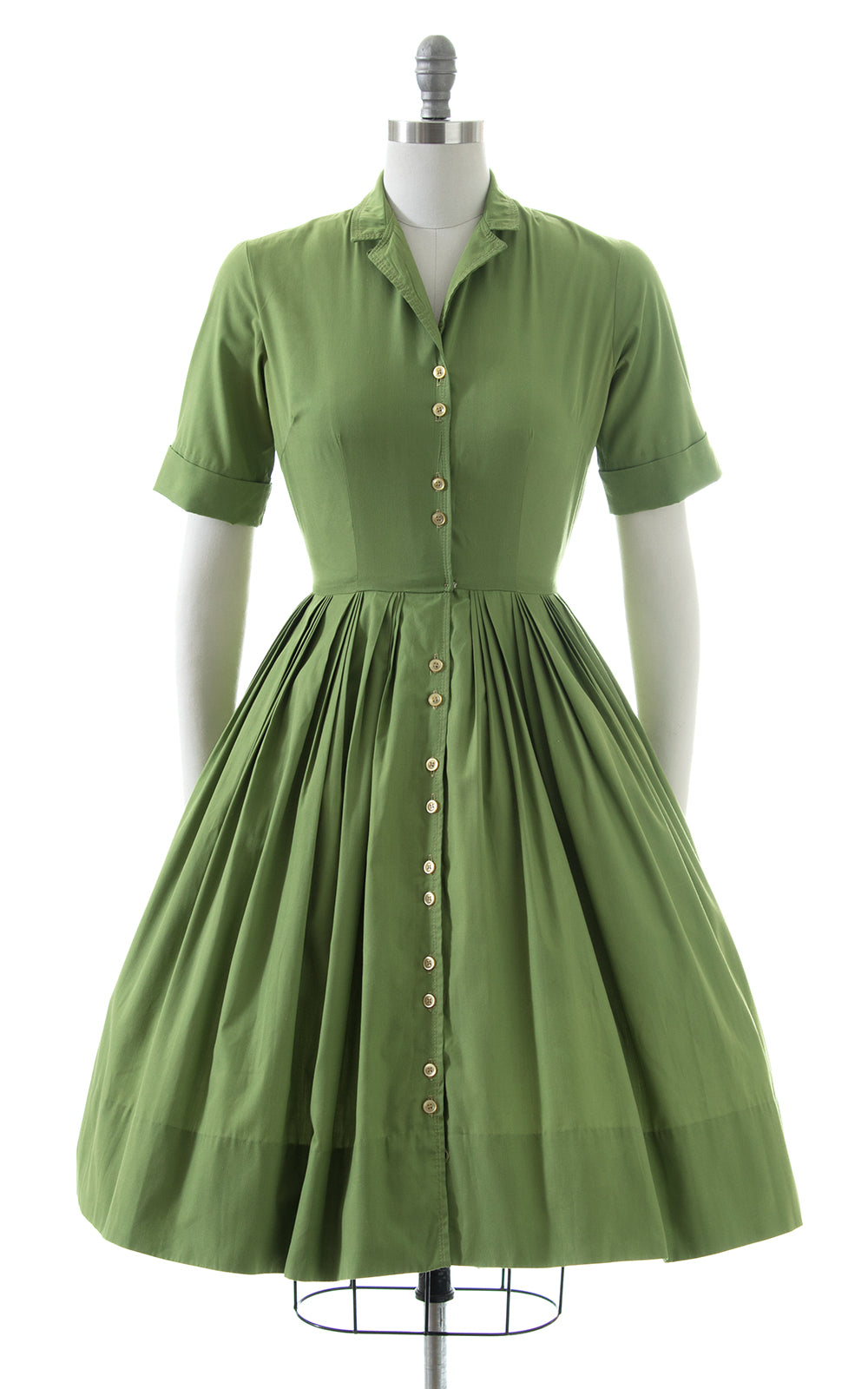 1950s Green Cotton Shirtwaist Dress